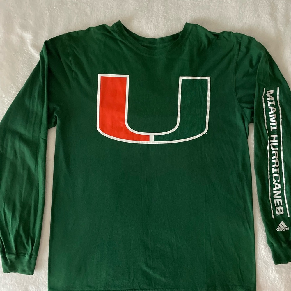 Miami Hurricanes green Adidas long sleeve T-shirt